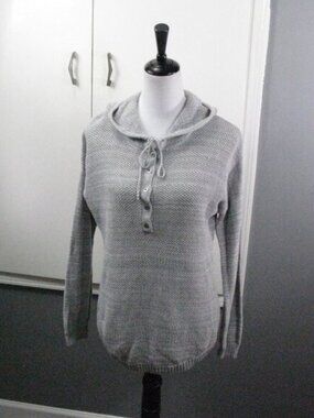 Ruff Hewn Gray Partial Button Front Hooded Sweater Size Medium